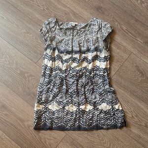 CAbi Black and Cream Patterned Blouse